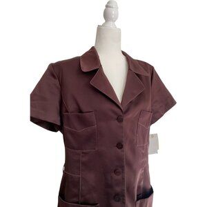 Vintage Dana Buchman Late 80s/Early 90s Satin Shirtwaist Dress Brown Sz 16